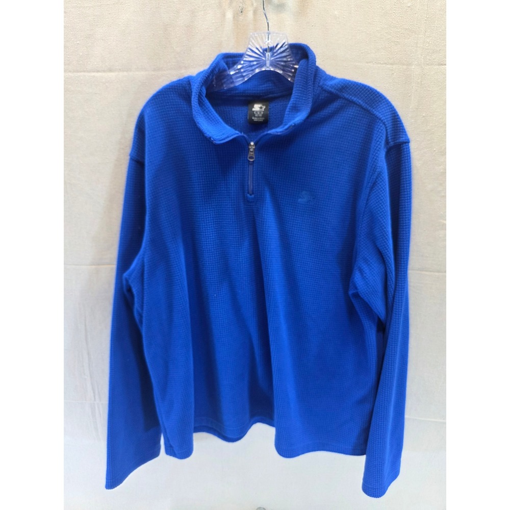 Starter Mens Royal Blue Grid Fleece Quarter Zip Pullover Sweatshirt Size Large